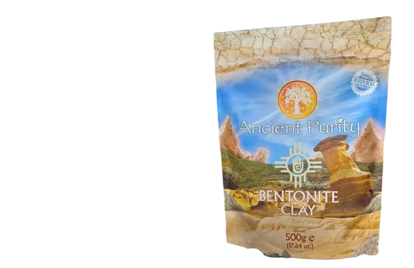 Lebensmittelqualität Bentonit-Ton Vulkan, 500g, Nahrungsergänzung, von Ancient Purity, feiner Ton in Packung.