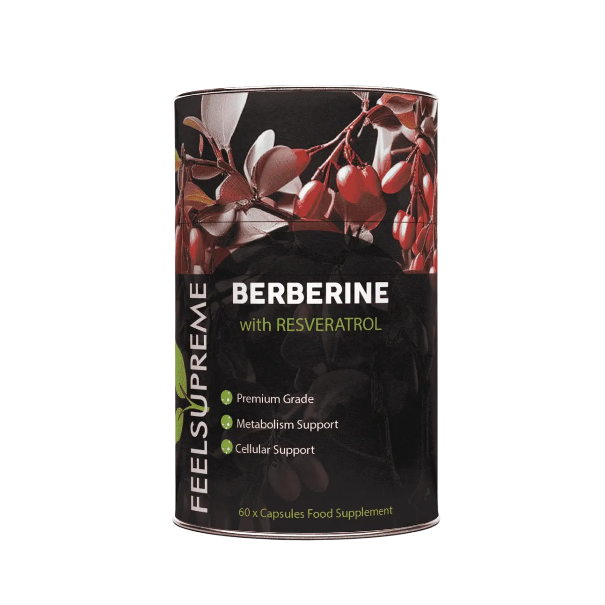 Nahrungsergänzung mit Berberin und Resveratrol von Feel Supreme, für verbesserten Stoffwechsel und Anti-Aging, in Kapseln