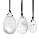 Bergkristall yoni-ei teardrop pendants with natural crystalline patterns on black cord from artisans de madagascar image to zoom mana shop