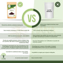 Vergleich von zwei verpackungen für bio acai pulver pflanzenbasiertes protein im orange weißen biotimal pouch