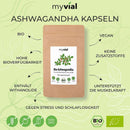 Bio Ashwagandha Kapseln von myvial, vegan, 120 Stück, 1200 mg, Nahrungsergänzung in einer offenen Verpackung