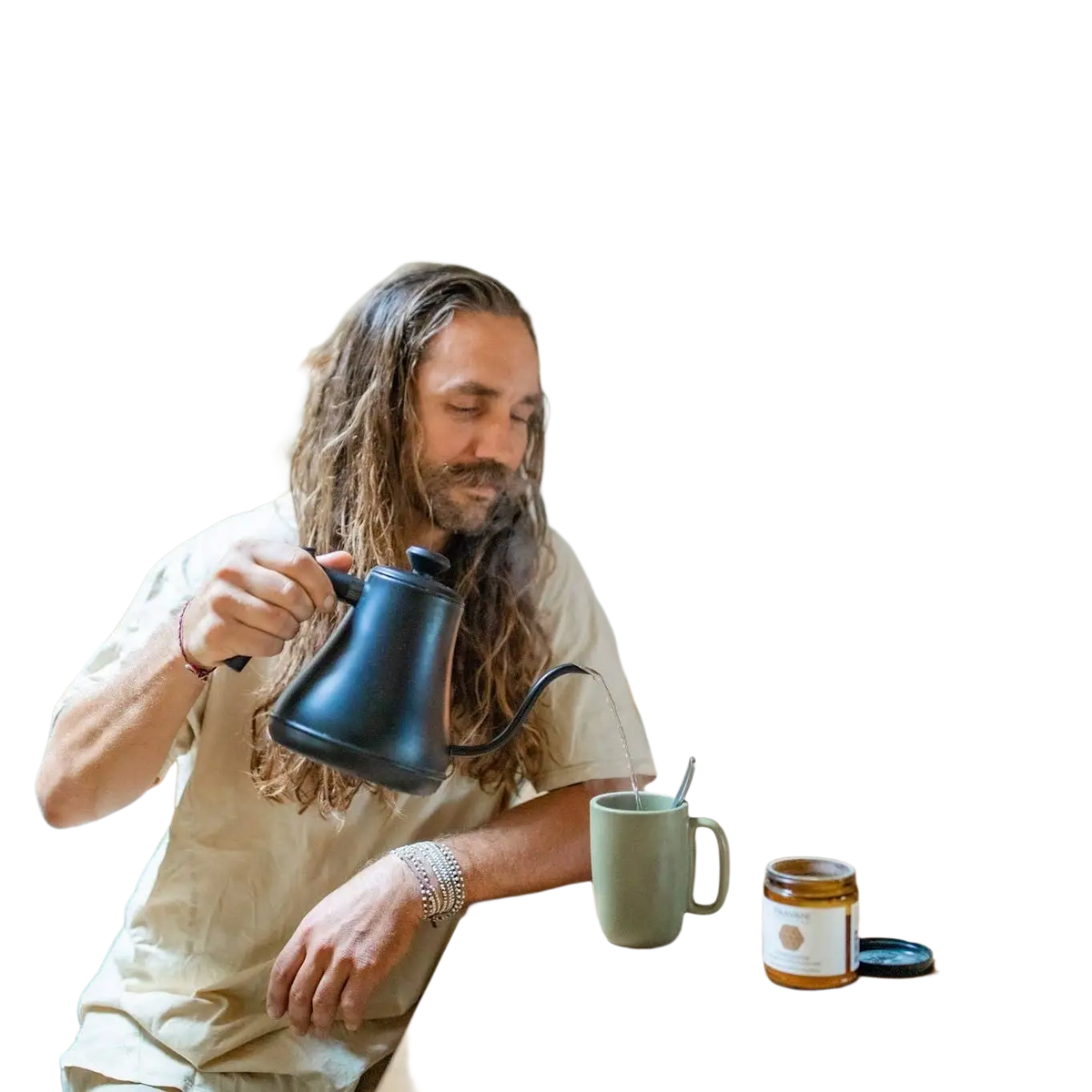 Schwarzer matter gooseneck wasserkocher neben bio ashwagandha pulver organisches ashwagandha pulver für energie und vitalität