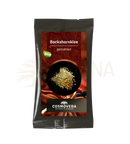 Bio bockshornklee gewürz von cosmoveda in schwarzer pouch mit rotem gold label für ayurvedische küche und verdauung