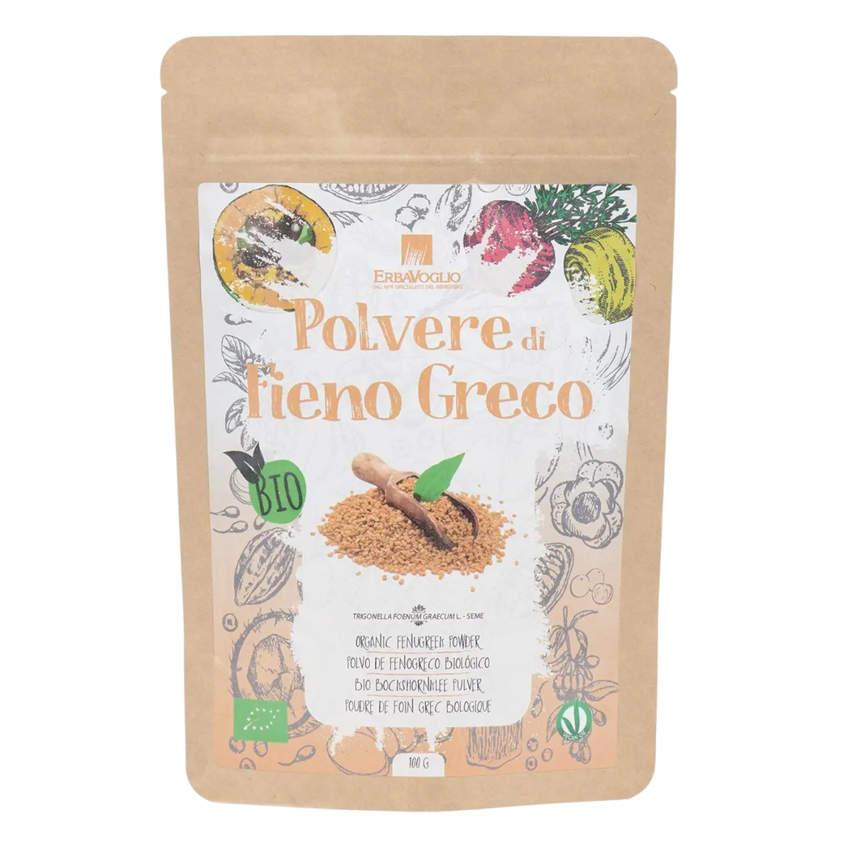 Bio Bockshornkleepulver von Erbavoglio, Nahrungsergänzung für Vitalität, Appetit, Muskelaufbau und Hautpflege, fein gemahlen