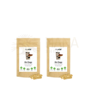 Zwei braune bio chaga pouches mit 120 veganen kapseln medizinischer chaga-pilz zur unterstützung immunsystem und anti-aging