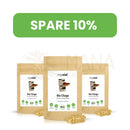 Drei braune pouches mit myvial bio chaga kapseln organischer chaga medizinischer chaga pilz für anti aging und immunsystem