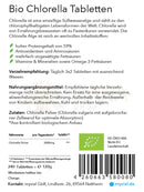 Bio chlorella tabletten presslinge 240 stück vegan mit grün weißer schrift nährwertangaben und zertifikaten mana shop