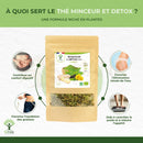 Ein sandfarbenes, wiederverschließbares biooptimal pouch mit bio detox kräutertee aus grünem tee und getrockneten kräutern für abnehmen