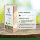 A rechteckige bioptimal organic bio-eucalyptus-tee-box mit weißem etikett grünem branding und getrockneten kräutern für aromatischen geschmack bei mana shop eucalyptus tisanes