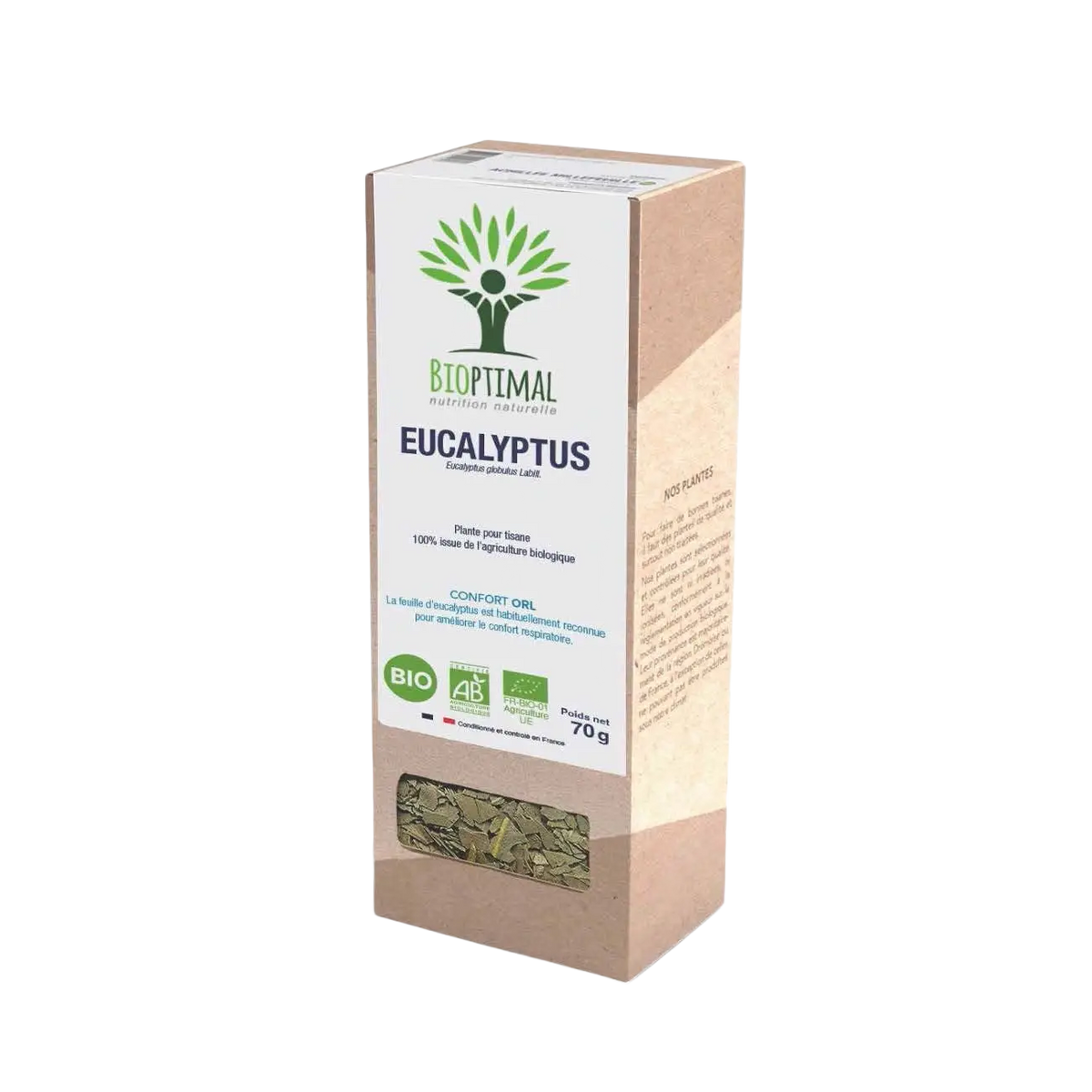Bio-Eukalyptus-Tee von Bioptimal in rechteckiger Pappschachtel, frischer Eukalyptus-Tisanes für entspannenden Tee-Genuss