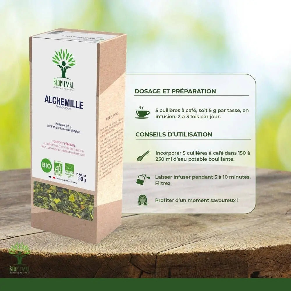Bio Frauenmantel Tee von Bioptimal, natürlicher Kräutertee für den weiblichen Zyklus und leichte Beine, 50 g.