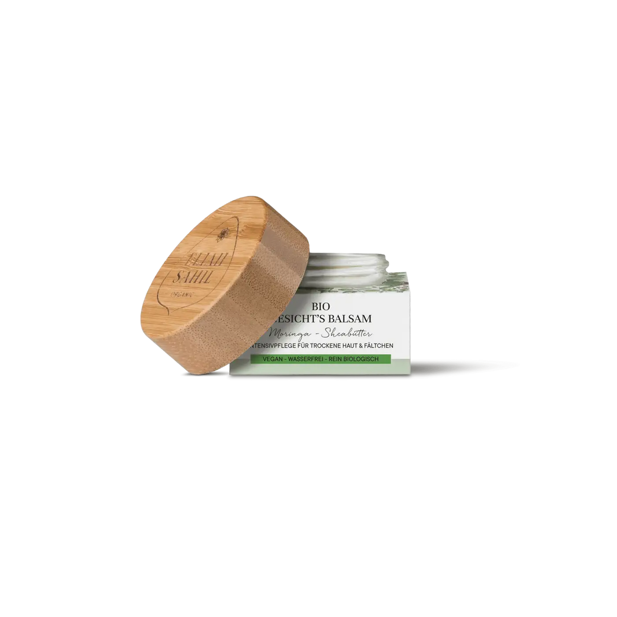 Bio Gesichtsbalsam mit Moringa und Sheabutter von Eliah Sahil, 15 ml, pflegende natürliche Gesichtscreme in Glasbehälter