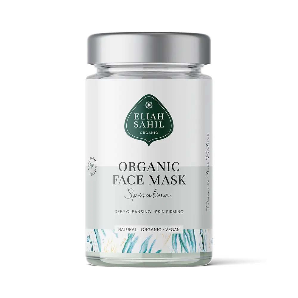 Bio Gesichtsmaske mit Spirulina, Algenextrakt und Heilerde für jugendliche, reine und weiche Haut, von Eliah Sahil Organic Care.