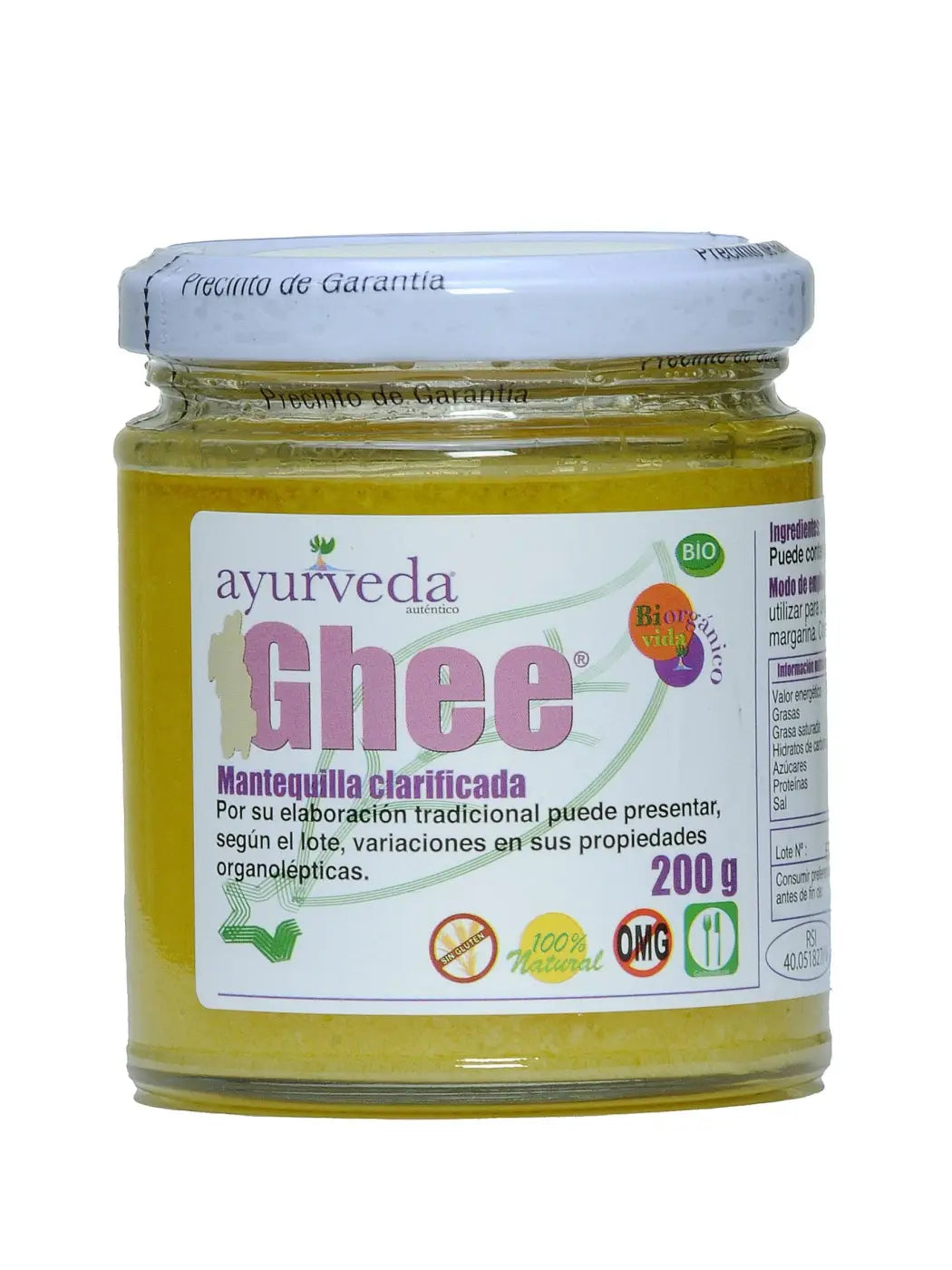 Bio-Ghee aus Kuhmilch, reines geklärtes Butterfett in 200 g Dose, Lebensmittel von Ayurveda Auténtico
