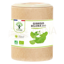 Braune kapsel dose mit weißem etikett und grünen ginkgo biloba texten von bioptimal bio ginkgo biloba nahrungsergänzungsmittel