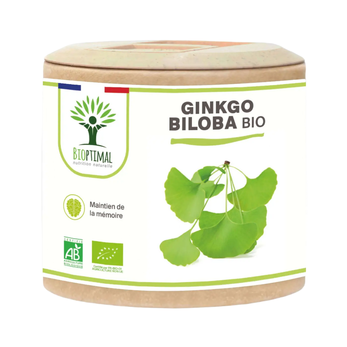Bioptimal Bio Ginkgo Biloba Nahrungsergänzungsmittel mit 60 Kapseln zur Förderung von Gedächtnis und Durchblutung.