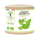 Ein zylinderförmiger container mit naturfarbenem, texturiertem deckel und etikett mit grünen ginkgo biloba-blättern für bio ginkgo biloba nahrungsergänzungsmittel zur unterstützung von gedächtnis und durchblutung