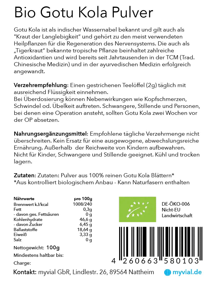 Bio Gotu Kola Pulver 100 g, Detail