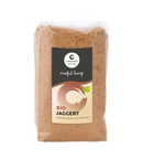 Bio Jaggery Vollrohrzucker von Cosmoveda, braunes, körniges Lebensmittel in 400g Packung.