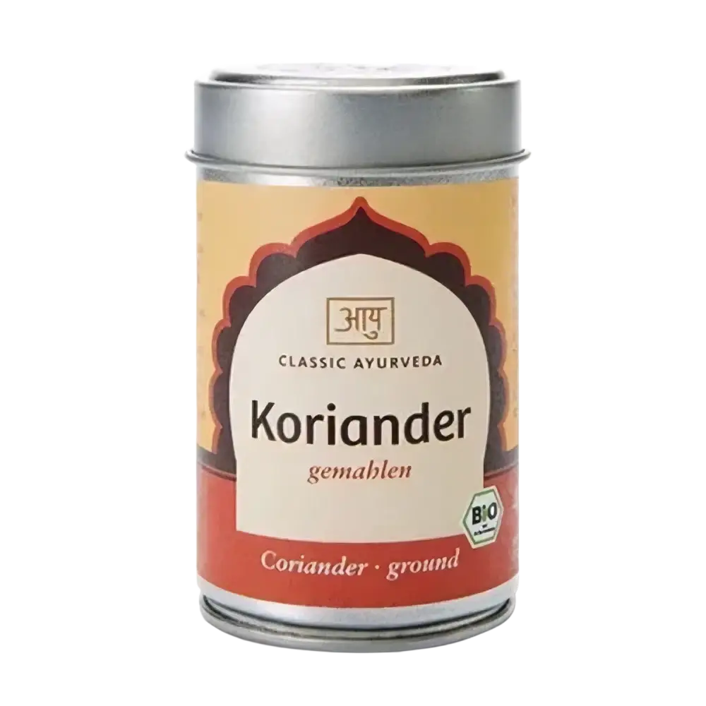 Bio Koriander gemahlen von Classic Ayurveda, aromatisches Gewürz für Currys, Dal und Gewürzmischungen, 80 g.