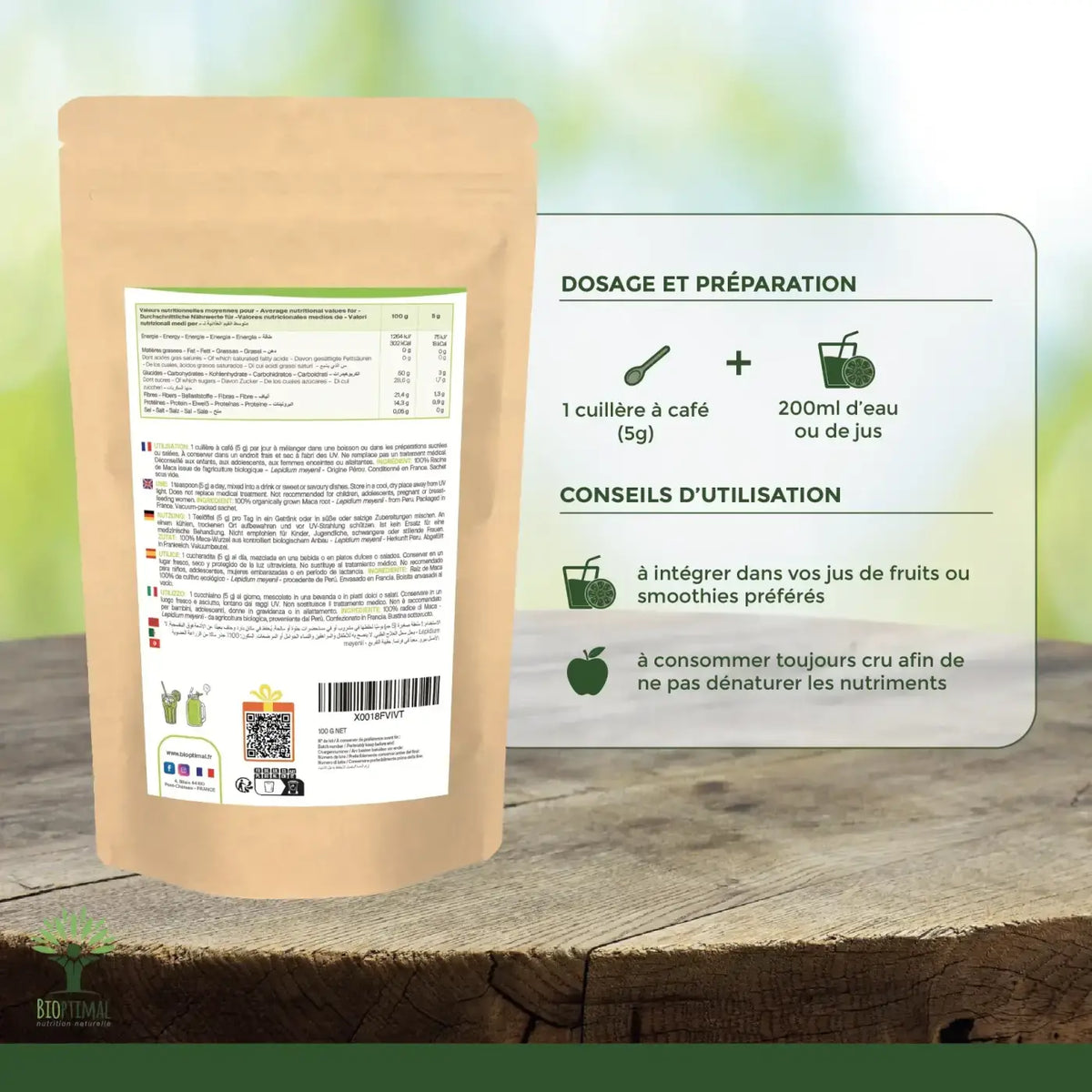 Bio-Maca-Pulver von Bioptimal, veganes Nahrungsergänzungsmittel zur Steigerung von Vitalität, Libido und Fruchtbarkeit.