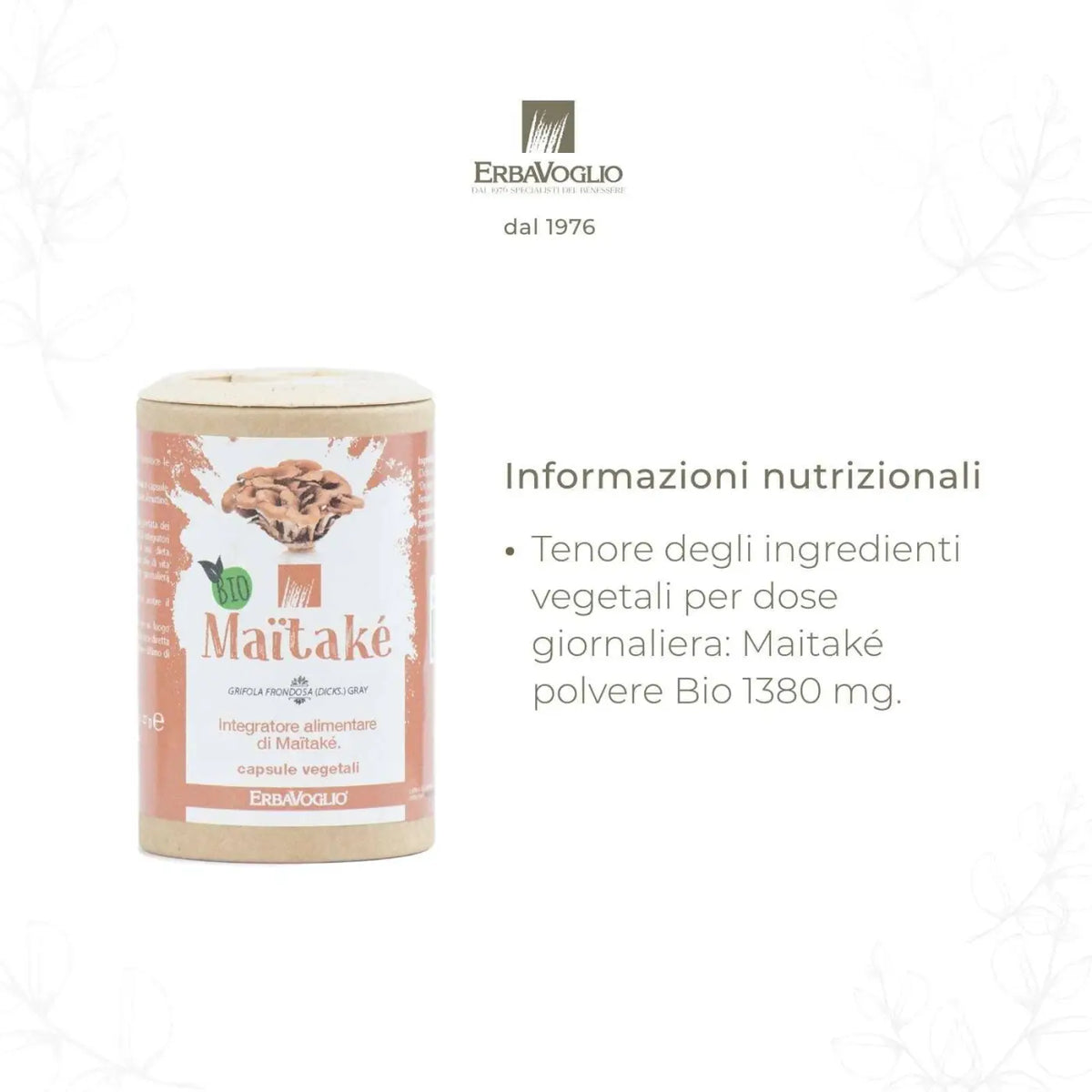 Bio-Maitaké-Kapseln von Erbavoglio, 90 Kapseln à 300 mg, für Immunsystem, Blutzucker und Fettstoffwechsel, Nahrungsergänzung