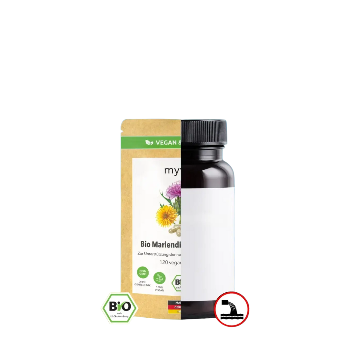 Bio Mariendistel Leber Komplex von myvial, vegane Nahrungsergänzung in 120 Kapseln zur Unterstützung der Lebergesundheit.