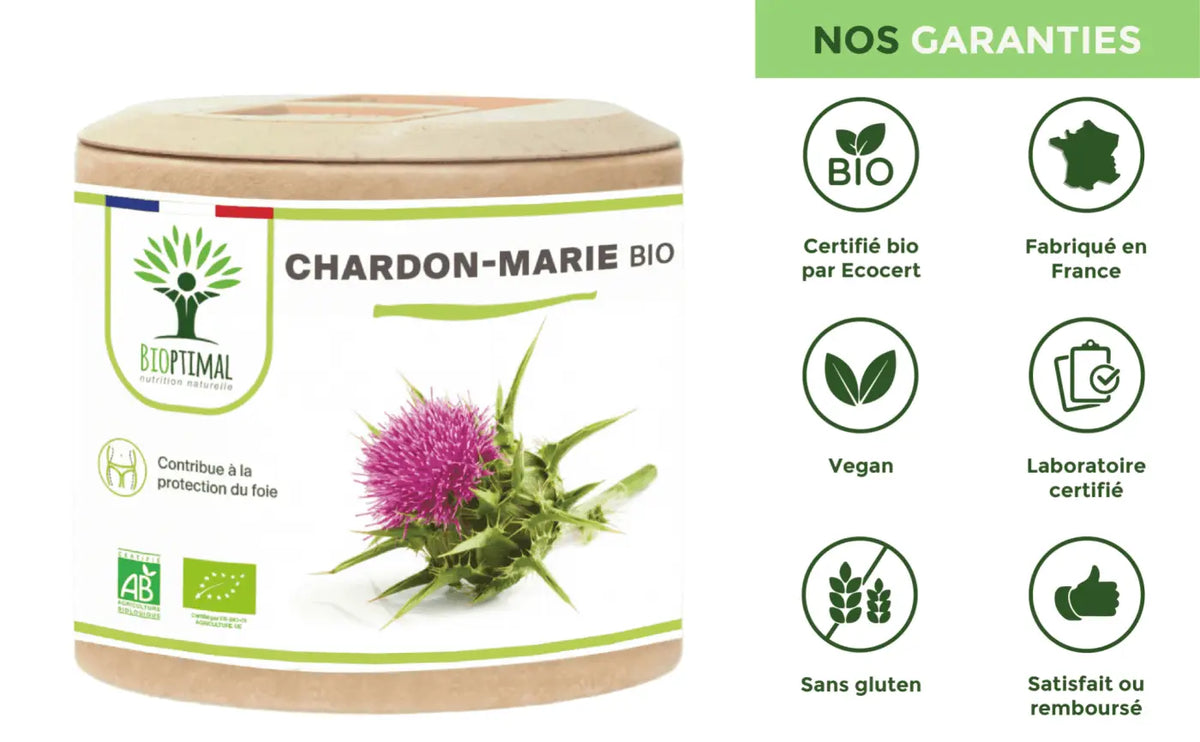 Bio-Mariendistel Nahrungsergänzung in Kapseln von Bioptimal, unterstützt die Lebergesundheit und stärkt das Immunsystem.