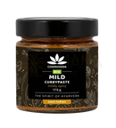 Cosmoveda bio milde curry paste in glas mit schwarzem deckel und braunem etikett 175g für authentische indische rezepte