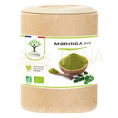Braune zylinderförmige dose mit organische moringa pulver kapseln zur unterstützung der blutzuckerwerte bio-moringa