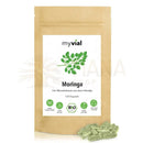 Brauner wiederverschließbarer beutel mit 120 veganen bio moringa kapseln von myvial im mana shop