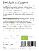 Bio moringa kapseln 120 stück vegan in weißer verpackung mit grünem bio zertifikat und barcode von mana shop