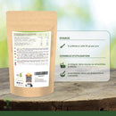 Vegan Bio-Moringa-Pulver von Bioptimal in einer beige Verpackung, 100 g, Nahrungsergänzungsmittel mit grünen Moringa-Blättern