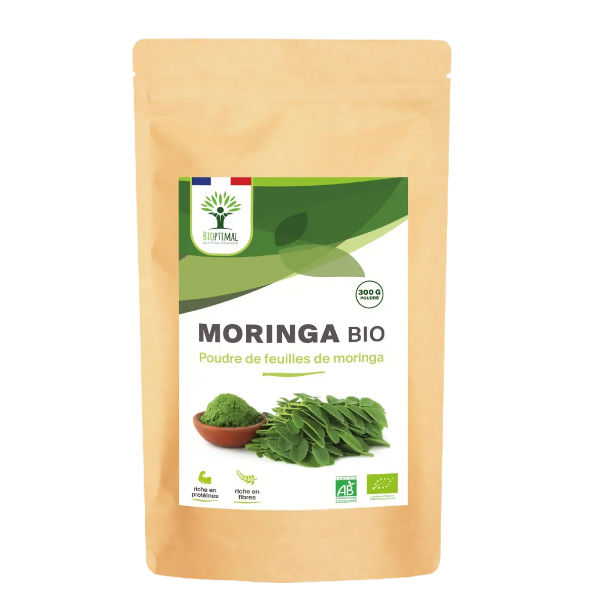 Bio-Moringa-Pulver von Bioptimal, vegan, 100 g, Nahrungsergänzung in beiger Farbe, fein gemahlen, gesundes Superfood.