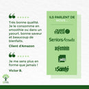 Bio-Moringa-Pulver von Bioptimal, veganes Nahrungsergänzungsmittel in 100 g, grünes Pulver mit weißem Hintergrund.