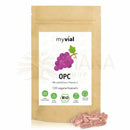 Bio opc kapseln opc kapseln traubenkernpulver 120 vegane kapseln in brauner myvial verpackung mit traubenillustration