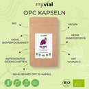 Braune wiederverschließbare myvial bio opc kapseln traubenkernpulver und vitamin c packung 120 stück vegan