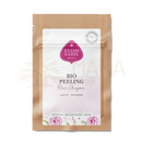 Eliah sahil bio peeling rose argan 15g travel size in weißer und pinker blumenverpackung mit braunem kompostierbarem beutel entfernt abgestorbene haut mineralreicher körperpeeling