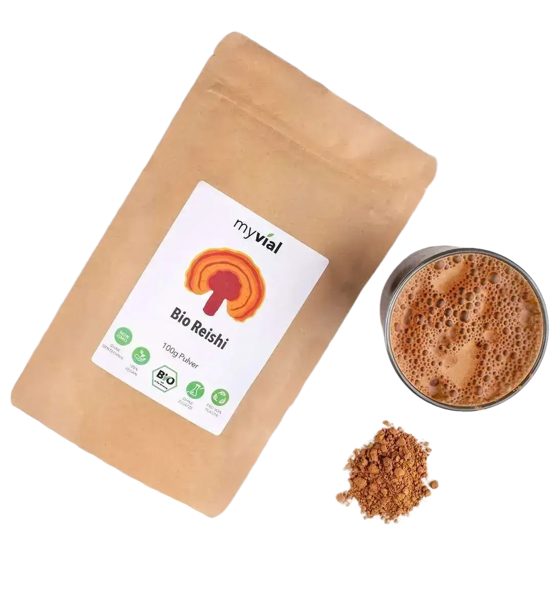 Bio Reishi Pulver von myvial, 100g, vegane Nahrungsergänzung, braunes Reishi-Pulver, fein gemahlen, für natürliche Gesundheit