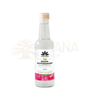 Klar glasflasche bio rosenblütenwasser cosmoveda 250ml mit holzkappe ayurvedisches naturprodukt und kühlender effekt
