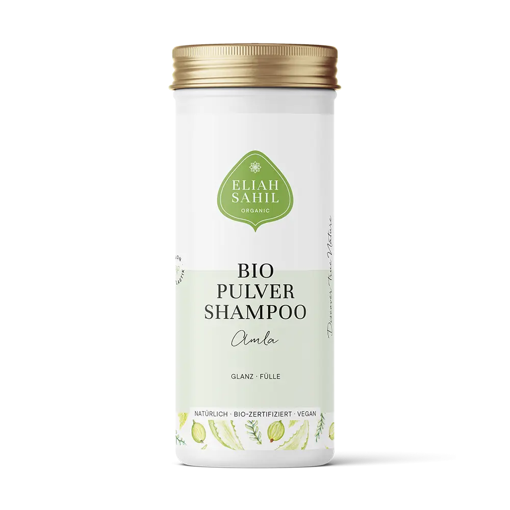 Bio Amla Shampoo von Eliah Sahil für Glanz und Fülle bei feinem bis normalem Haar, flasche mit Shampoo und Haarkur