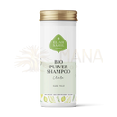 Eliah sahil bio shampoo amla in weißem zylinder mit golddeckel und grünen botanischen mustern für glänzendes haar