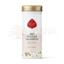 Weißes zylindrisches bio shampoo guarana mit goldfarbenem deckel für fettiges haar und haarausfall von elijah sahil