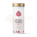 Bio shampoo rose 100g in weißem zylinder mit gold deckel und floralem design als pulver shampoo