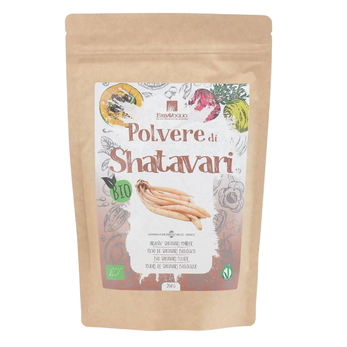 Bio-Shatavari-Pulver von Erbavoglio, Nahrungsergänzung in braunem Pulverform, natürliche Unterstützung für den weiblichen Hormonhaushalt