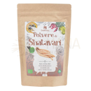 Brown resealable pouch of erbavoglio bio shatavari pulver with white label showing organic shatavari ayurveda für sein adaptogen