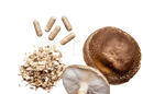 Bio shiitake kapseln mit ganzem braunem shiitake pilz und stücken zur unterstützung des immunsystems