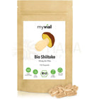 Bio shiitake kapseln von myvial in brauner wiederverschließbarer packung mit 120 veganen organischen shiitake-kapseln zur unterstützung des immunsystems