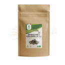 Ein brauner wiederverschließbarer beutel mit organische spirulina und chlorella chlorella mix tabletten mit grün weißem blattlabel