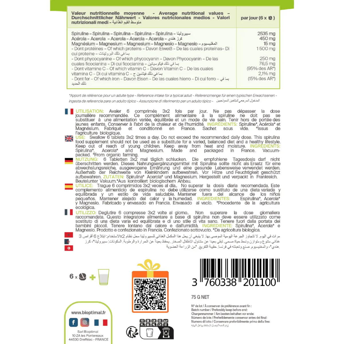 Bio-Spirulina Vitamin C, Verpackung